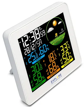 Метеостанция Explore Scientific с цветным экраном и тремя датчиками, белая, изображение 1