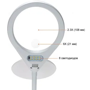 Лупа Kromatech настольная 2/6х, 120/23 мм, с прищепкой и подсветкой (8 LED) BC120C, изображение 2